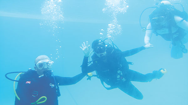 Diving lessons courtesy of Scotty's Dive Shop in a 10-foot-deep pool