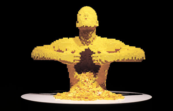 Nathan Sawaya’s sculpture ‘Yellow’ is made with 11,014 Lego pieces. (AP PHOTO)